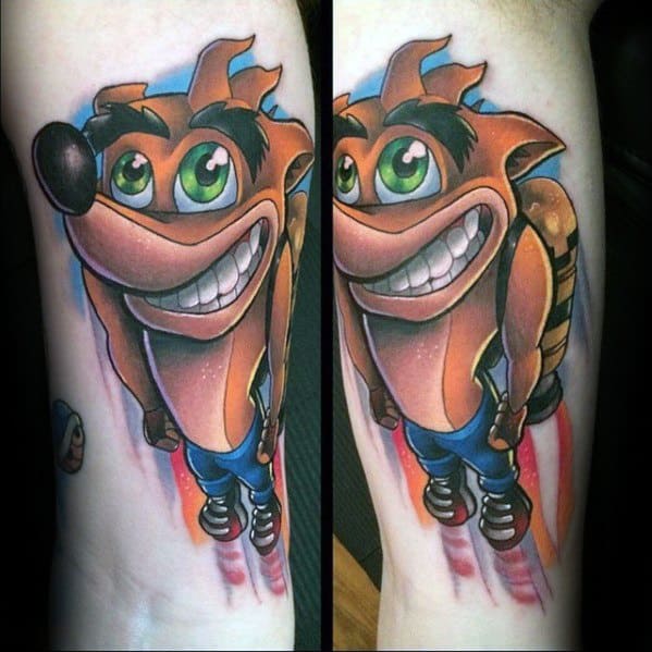 Incredible New School 3d Forearm Crash Bandicoot Tattoos For Men