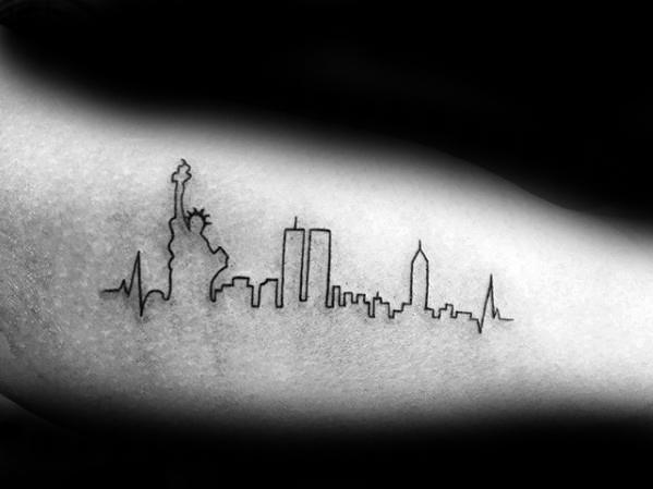 Incredible New York City Skyline Outline Tattoos For Men On Inner Arm Bicep