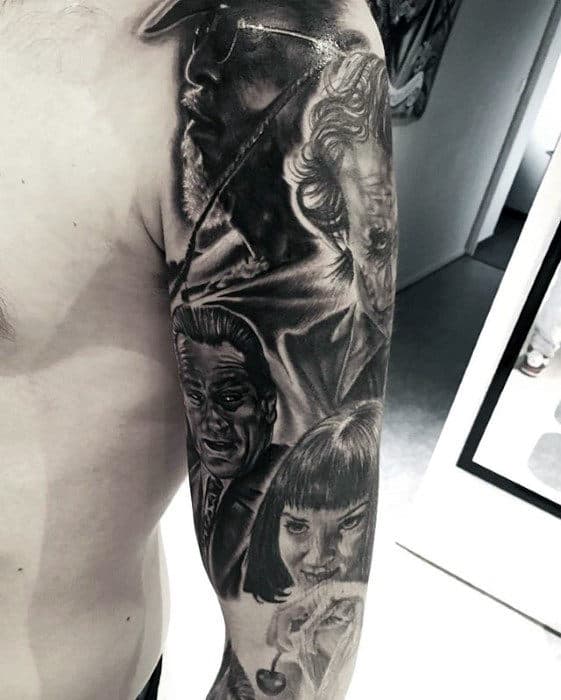 Incredible Pulp Fiction Themed Male Sleeve Tattoo Ideas