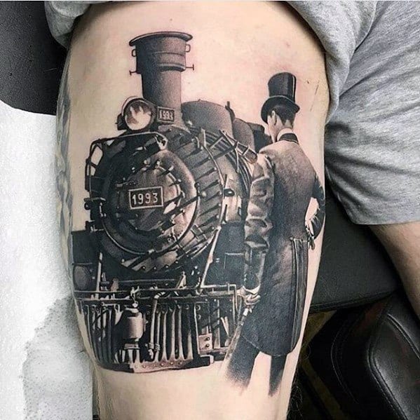 Incredible Railroad Greatest Tattoos For Men On Thigh