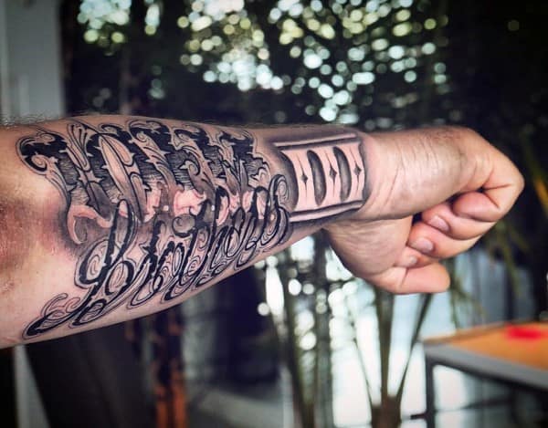 Incredible Script Outer Forearm Tattoos For Men