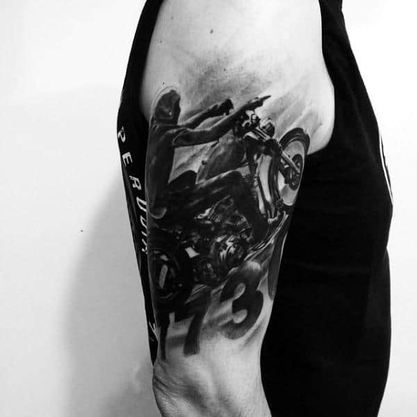 Incredible Shaded Black Ink Harley Davidsonmens Half Sleeve Tattoo