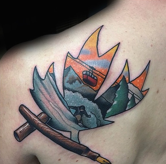 Incredible Snowboard Tattoo Male Back