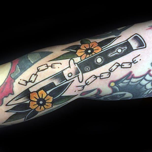 Incredible Switchblade Tattoos For Men On Arm With Traditional Old School Design