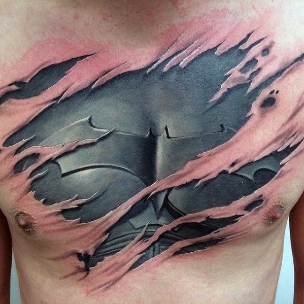Incredible Tattoo Designs For Men Batman Ripped Skin On Chest