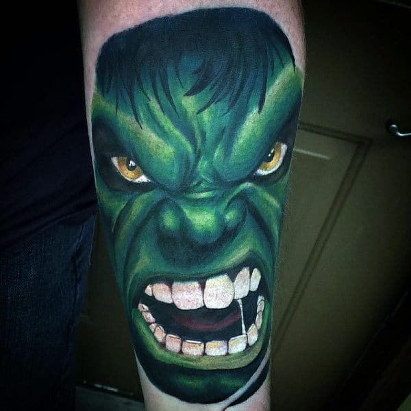 Incredible Teethy Hulk Tattoo Male Forearms