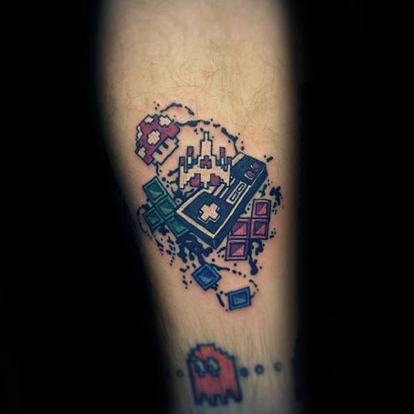 Incredible Tetris Inner Forearm Tattoos For Men