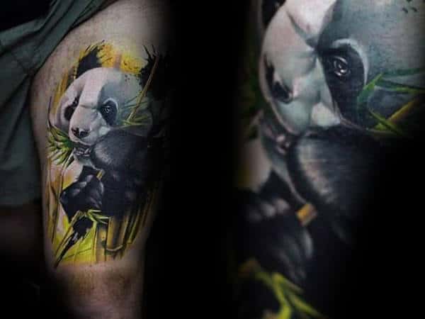 Incredible Thigh Tattoo Of Panda Bear On Man