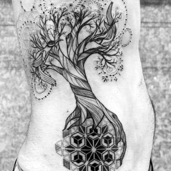 Incredible Tree Of Life Pattern Rib Cage Side Tattoo On Gentleman