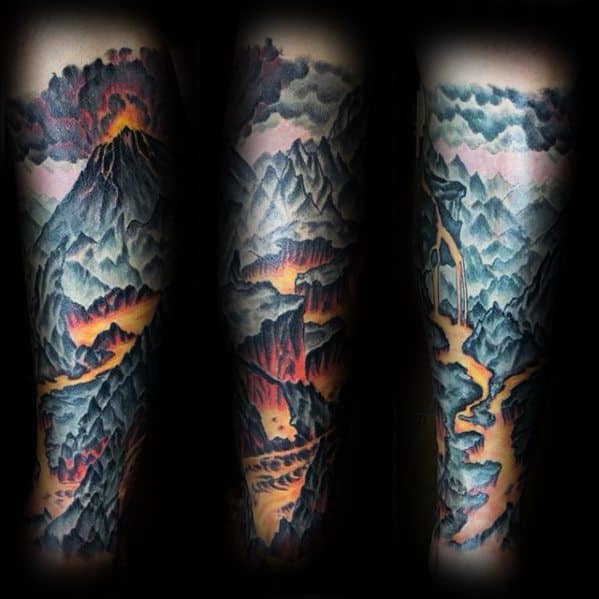 Incredible Volcano Tattoos For Men On Leg
