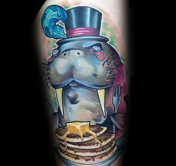 Incredible Walrus New School Thigh Tattoos For Men