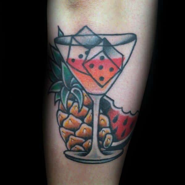 Incredible Watermelon Martini Glass Outer Forearm Tattoos For Men