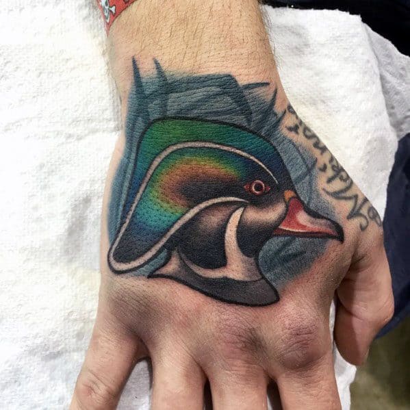 Incredible Wood Duck Tattoos For Men On Hand
