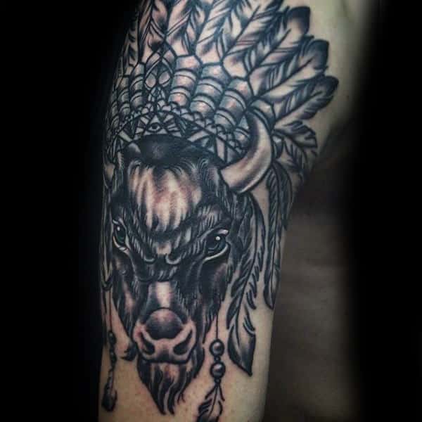 Indian Buffalo Bison Mens Arm Tattoos