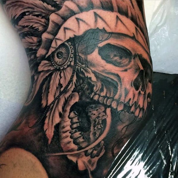 Indian Skull Knee Tattoos For Men
