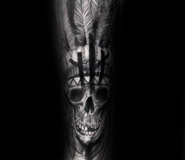 Indian Skull With Broken Teeth Mens Forearm Tattoo Sleeve