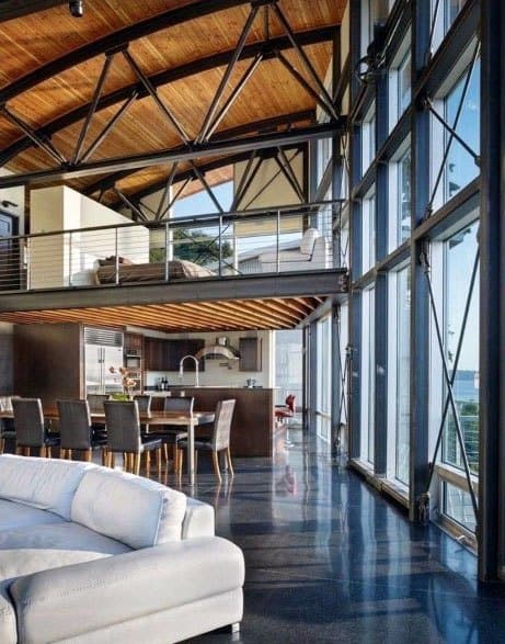 Industrial Modern Steel And Wood Vaulted Ceiling Design Ideas