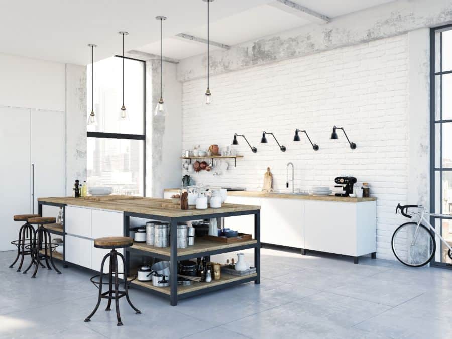 modern industrial white open plan kitchen