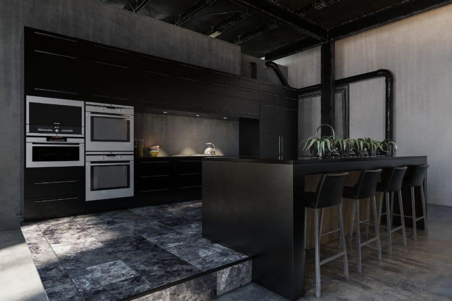 black industrial open kitchen