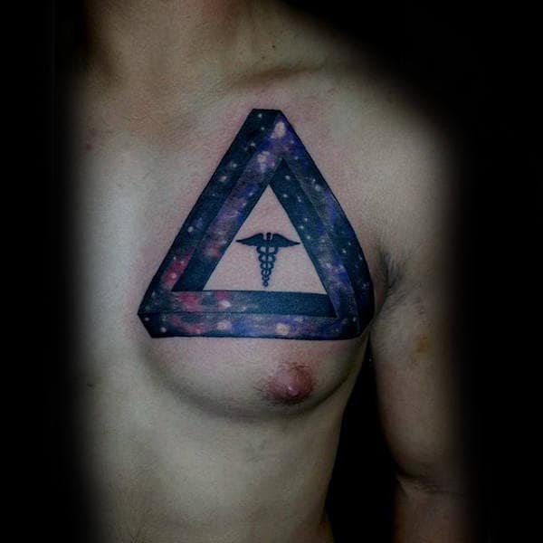 Infinte Triangle Caduceus Outer Space Mens Upper Chest Tattoo