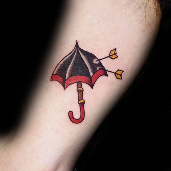 Inner Arm Arrows Umbrella Guys Tattoo Ideas