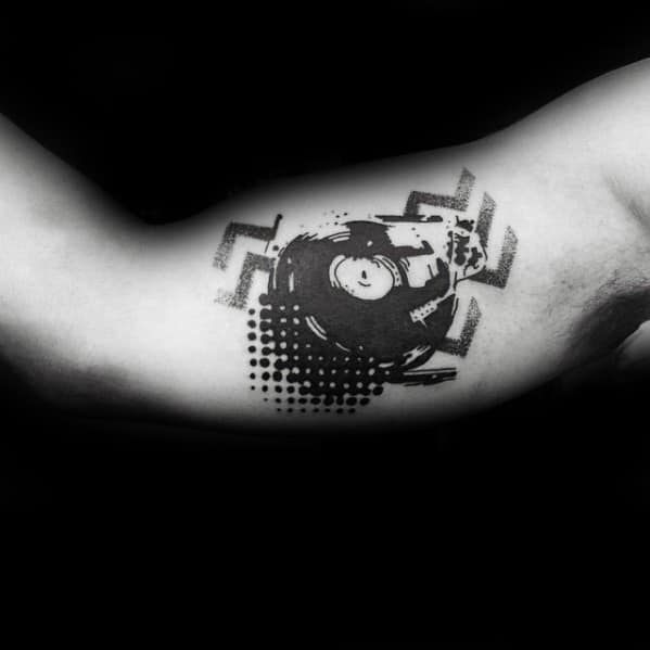 Inner Arm Bicep Abstract Incredible Vinyl Record Tattoos For Men