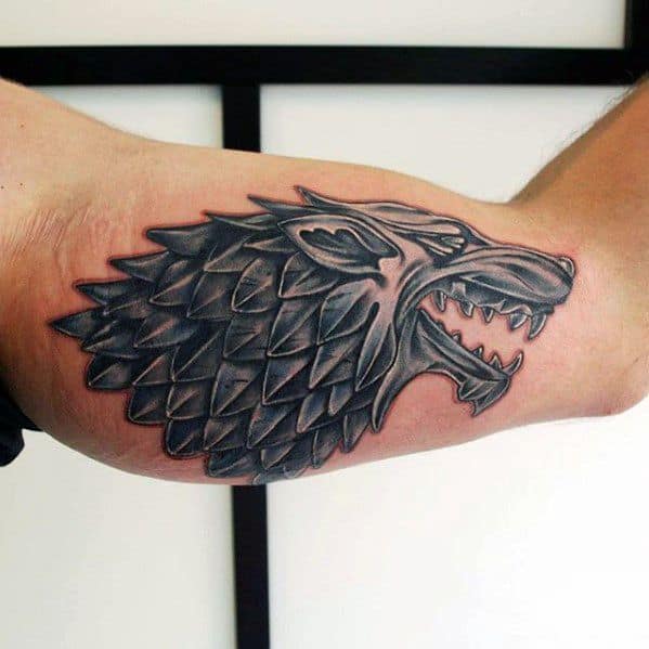 Inner Arm Bicep Amazing Mens Game Of Thrones Dire Wolf Tattoo Designs