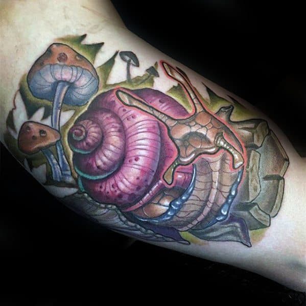 Inner Arm Bicep Amazing Mens Snail Tattoo Designs
