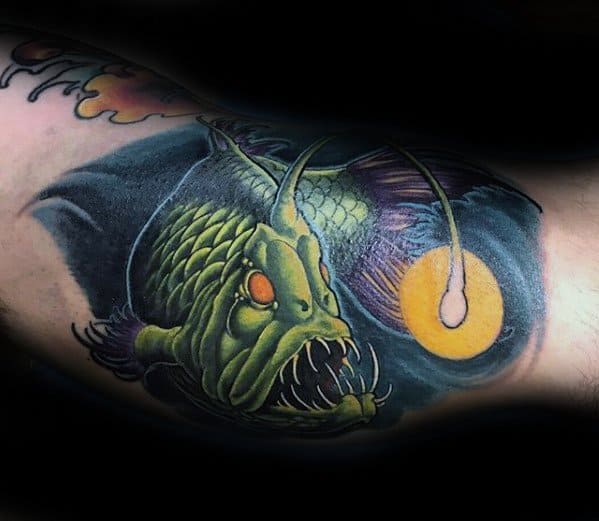 Inner Arm Bicep Angler Fish Guys Tattoo Designs