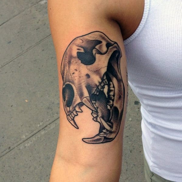 Inner Arm Bicep Bear Skull Male Tattoo Ideas