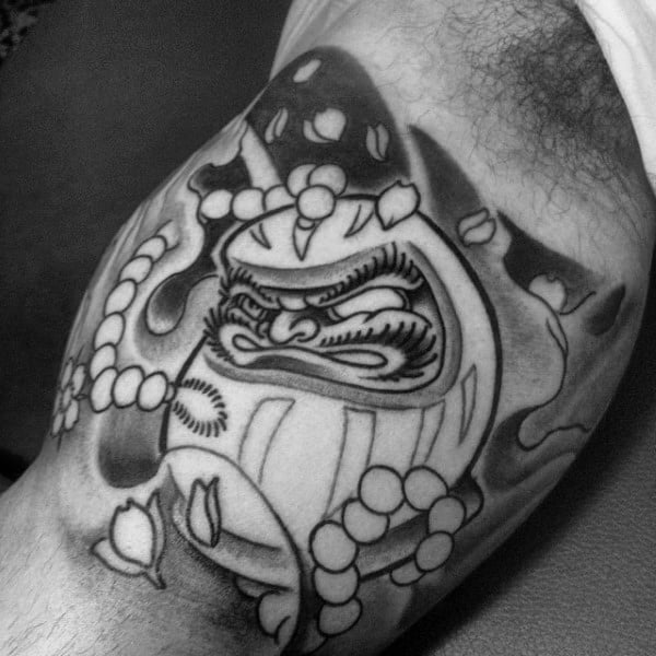 Inner Arm Bicep Daruma Doll Quarter Sleeve Mens Tattoos