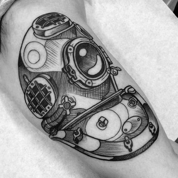 Inner Arm Bicep Detailed Diving Helmet Tattoo Designs For Guys