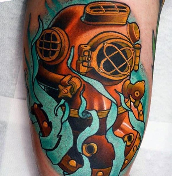 Inner Arm Bicep Diving Helmet Guys Tattoo Ideas