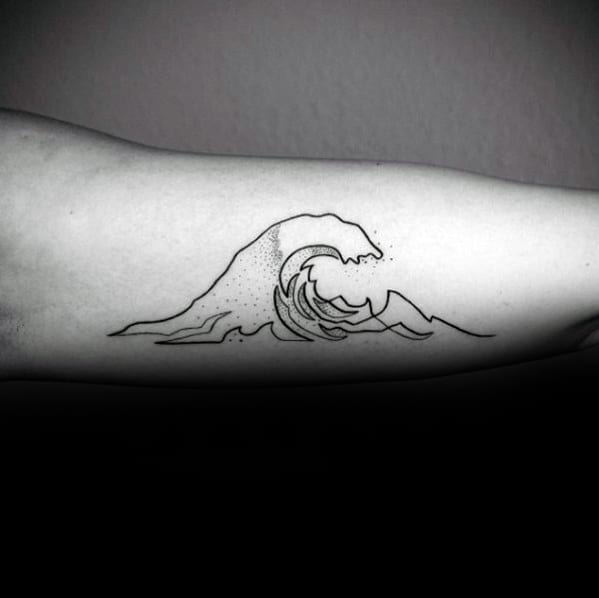 Inner Arm Bicep Guys Black Ink Outline Small Ocean Tattoos