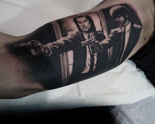 Inner Arm Bicep Guys Cool 3d Pulp Fiction Tattoo Deisgns