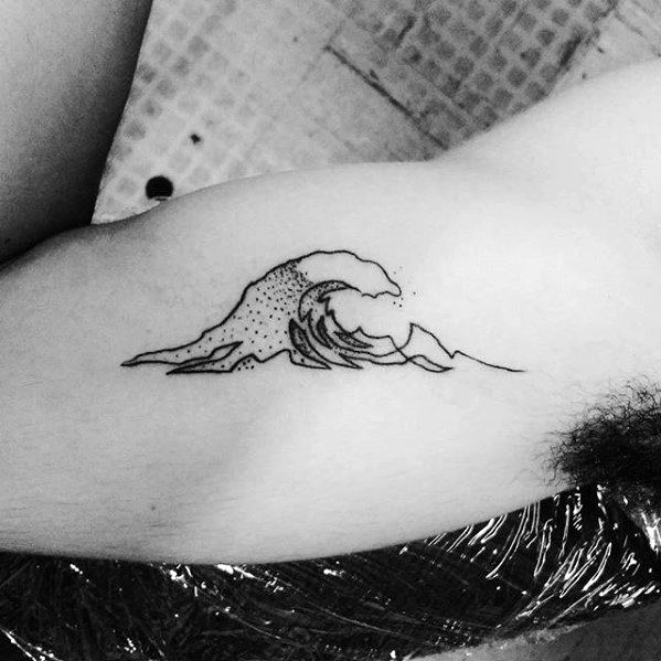 Inner Arm Bicep Guys Ocean Wave Line Small Tattoo Ideas