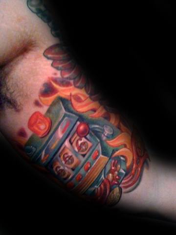 Inner Arm Bicep Guys Slot Machine Tattoo Designs