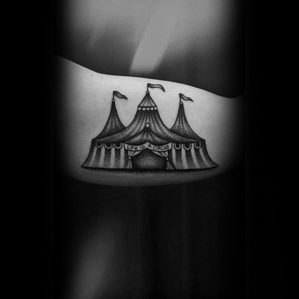 Inner Arm Bicep Mens Circus Tent Tattoo Ideas