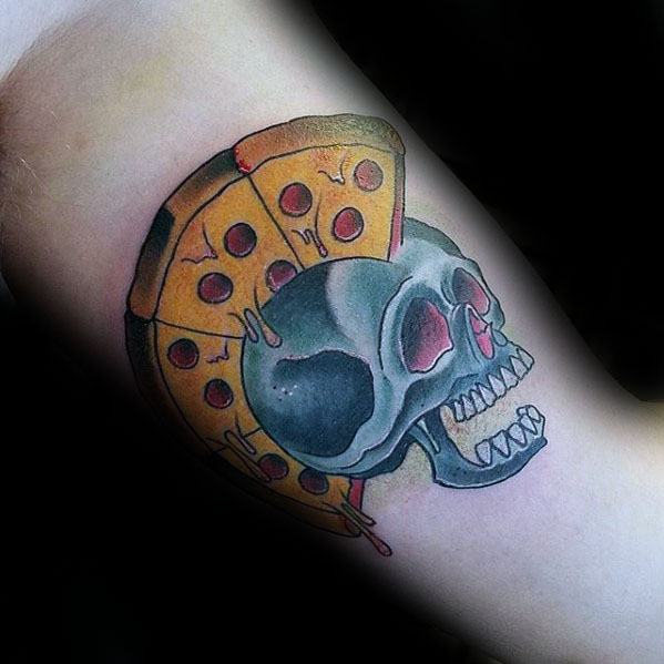 Inner Arm Bicep Mens Cool Skull Pizza Hair Tattoo Design Inspiration