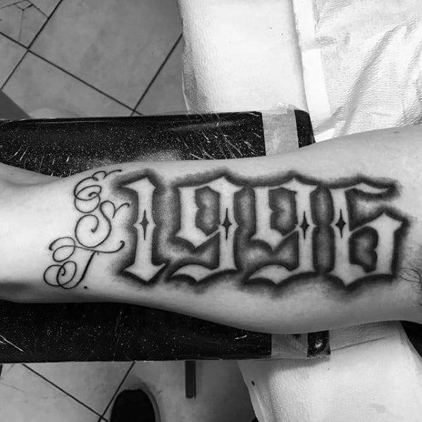 Inner Arm Bicep Mens Negative Space Est 1996 Tattoo