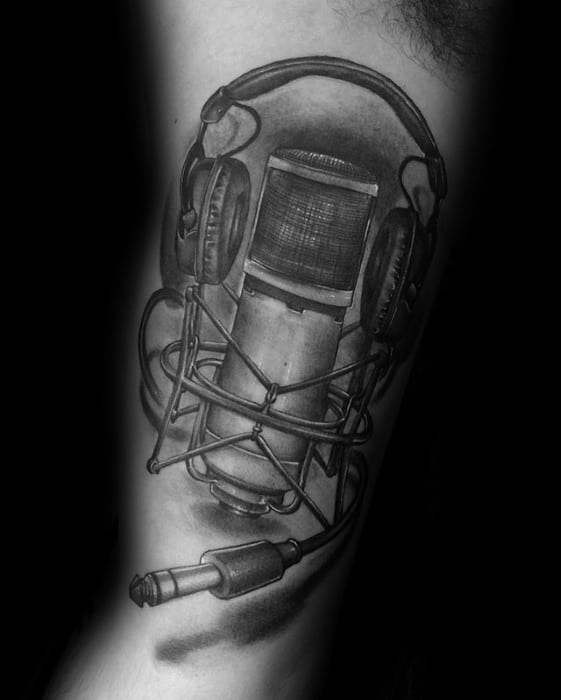 Inner Arm Bicep Microphone With Headphones Male Tattoos