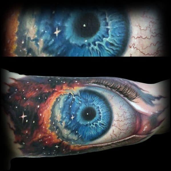 Inner Arm Bicep Nebula Eye Mens Tattoo Morph Design