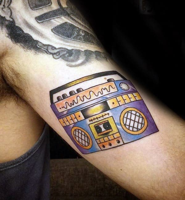 Inner Arm Bicep Old School Guys Boombox Tattoo Ideas