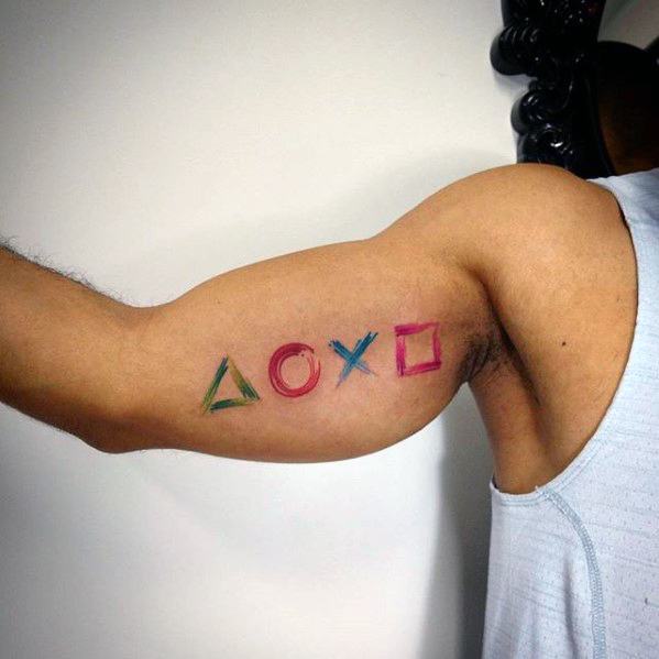 Inner Arm Bicep Paint Brush Stroke Playstation Male Tattoo Designs