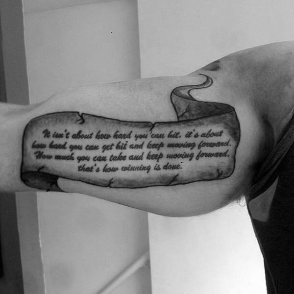 Inner Arm Bicep Scroll Tattoo Ideas For Gentlemen