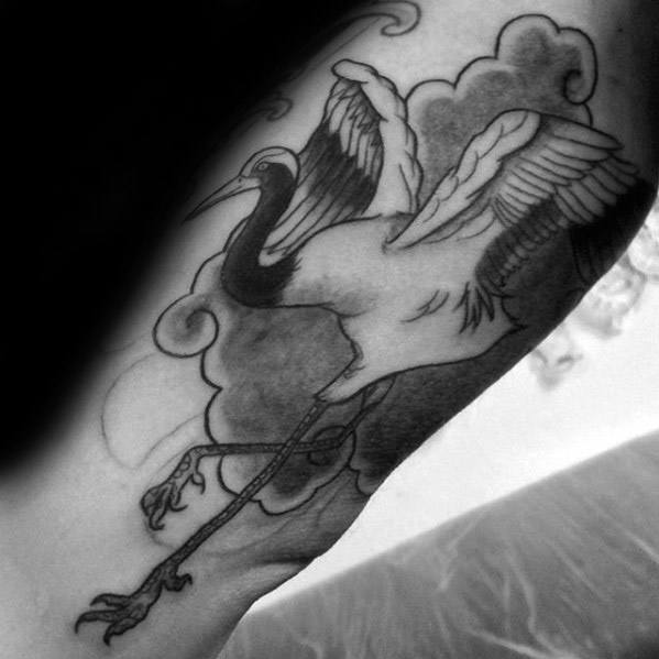Inner Arm Bicep Shaded Black And Grey Ink Guys Crane Tattoos