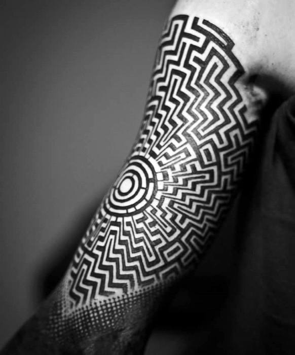 Inner Arm Bicep Sleeve Awesome Ink Maze Tattoos For Men