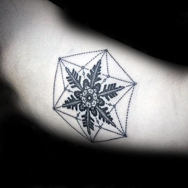 Inner Arm Bicep Snowflake Geometrical Male Tattoo Ideas