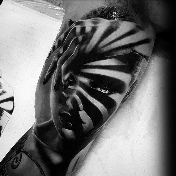Inner Arm Bicep Striped 3d Mens Tattoo With Rad Design