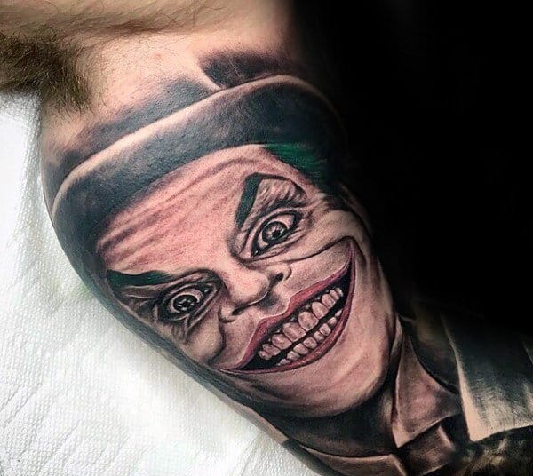 Inner Arm Bicep Tattoo Of Joker On Gentleman
